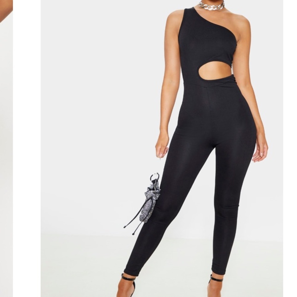 Black one shoulder cut out jumpsuit